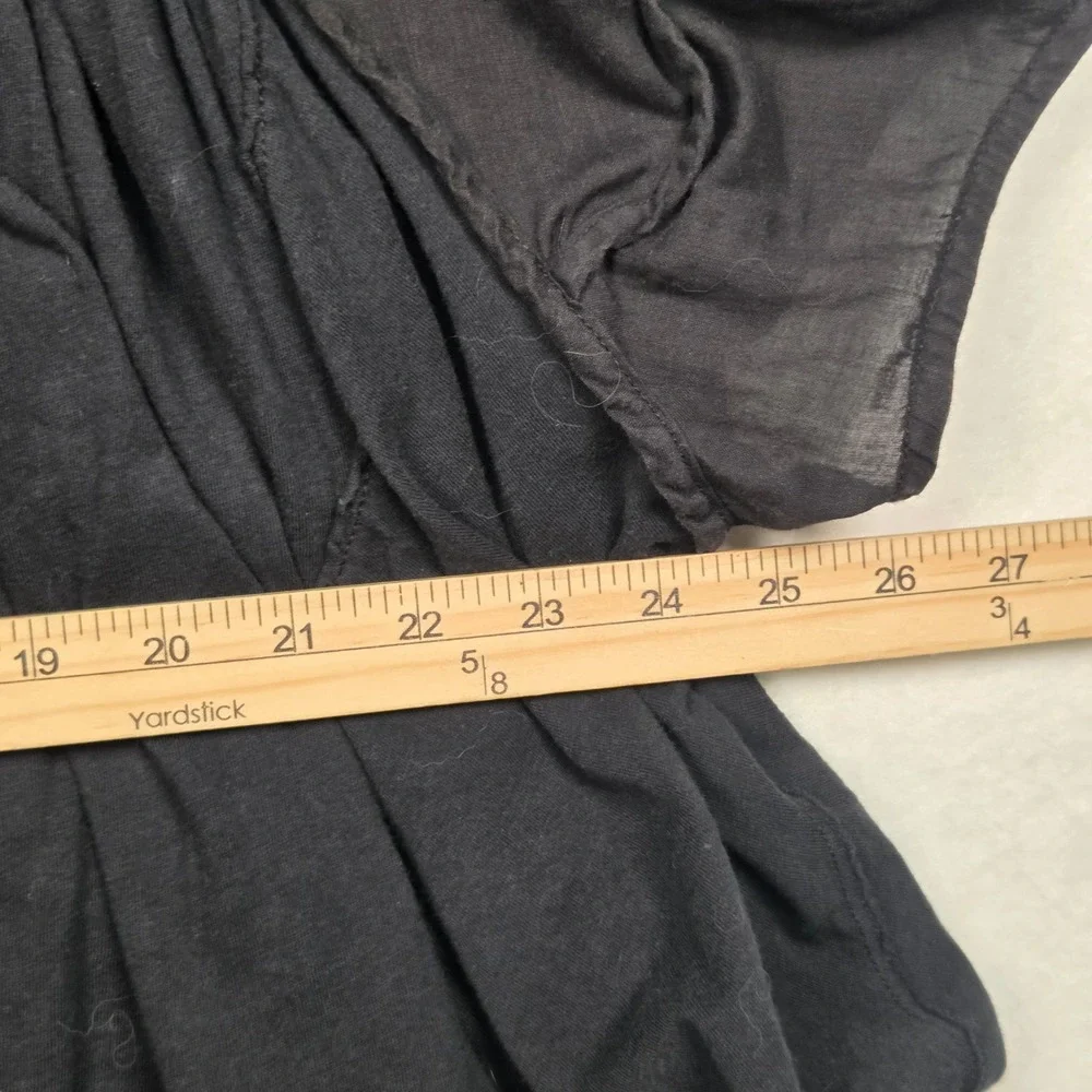 Free People Top Womens Medium Black Cotton Ramie Henley Short Sleeve Oversized